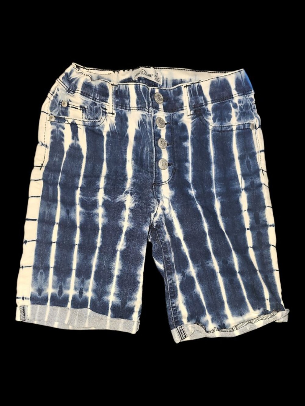 girls tie-dyed button fly stretchy denim shorts